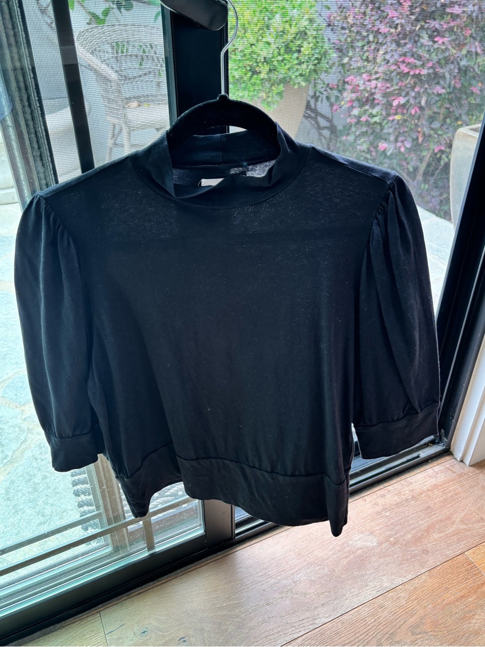 Velvet by Graham & Spencer Black Puff Sleeve Mock Neck Top